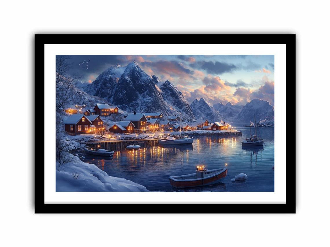 Nordic Harbor Lights artwork for modern living room decor