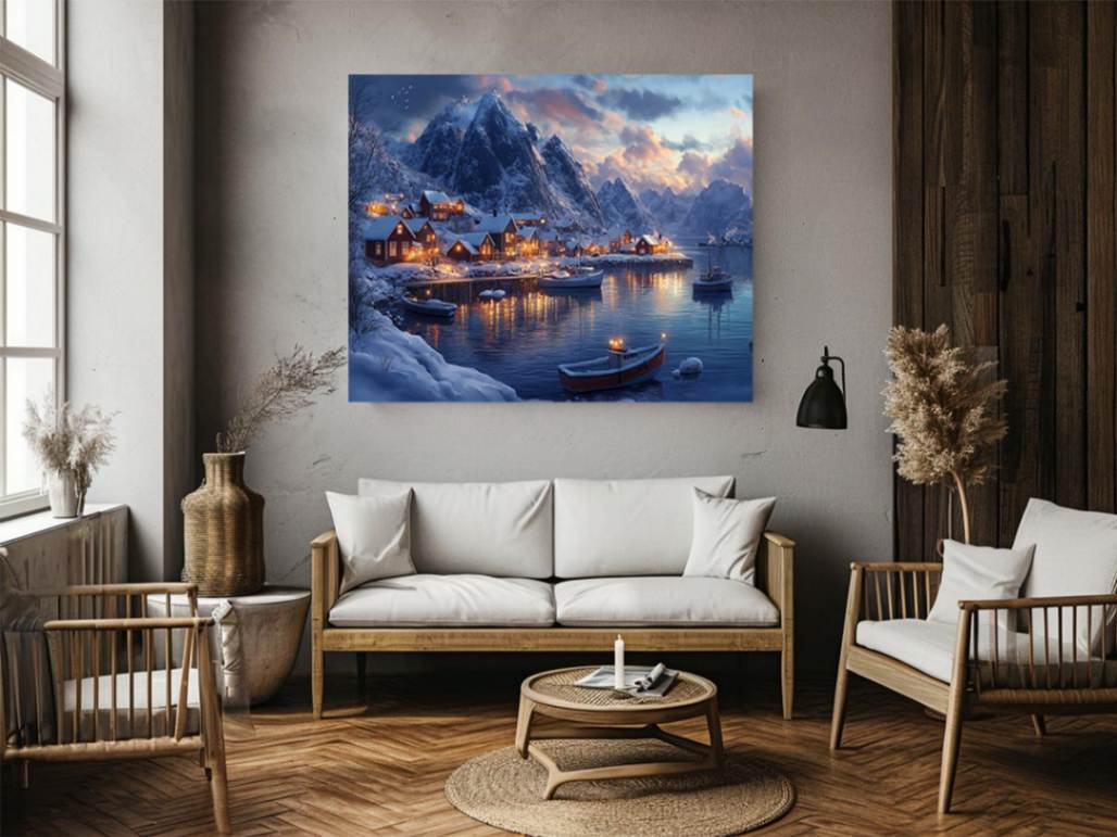 Nordic Harbor Lights artwork for modern living room decor