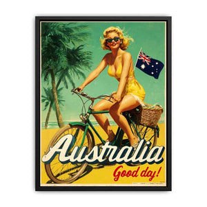 Vintage coastal bicycle artwork with tropical beach style for bright living room decor.
