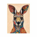 Decorative kangaroo artwork with colorful botanical patterns for modern living room decor.