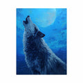 Wolf canvas artwork under a moonlit sky for dramatic modern living room decor.