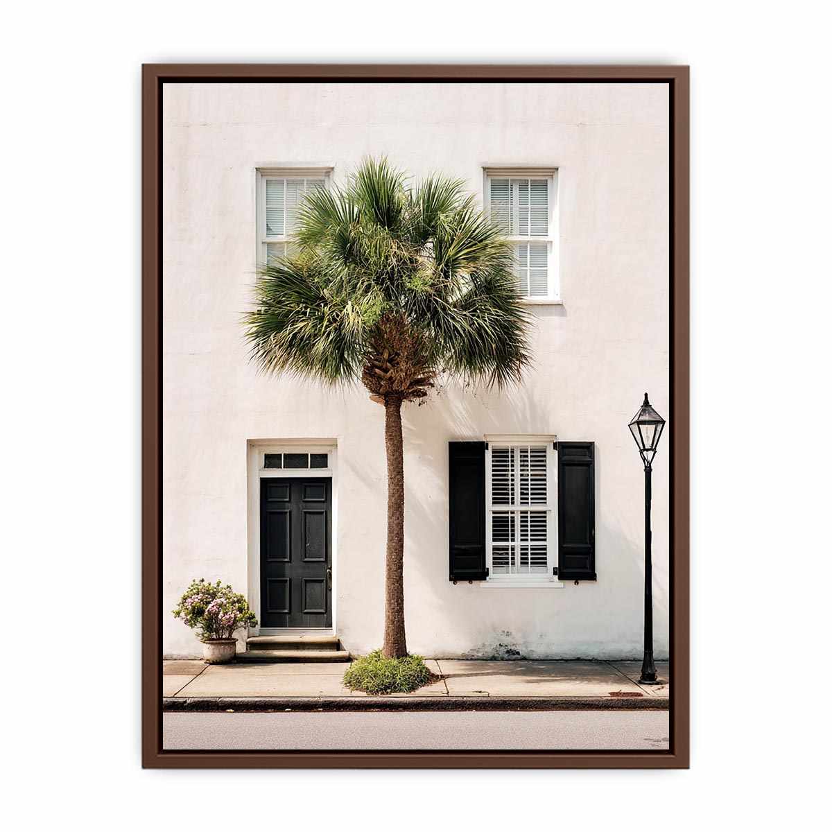 Elegant palm tree beside white coastal architecture for modern living room decor.