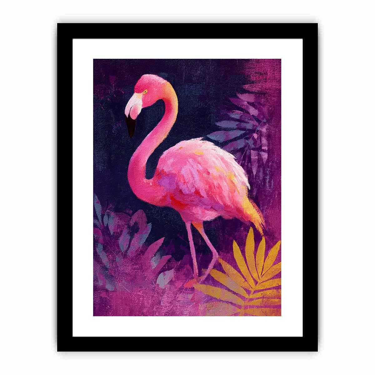 Pink flamingo artwork with tropical botanical style for elegant bedroom or living room decor
