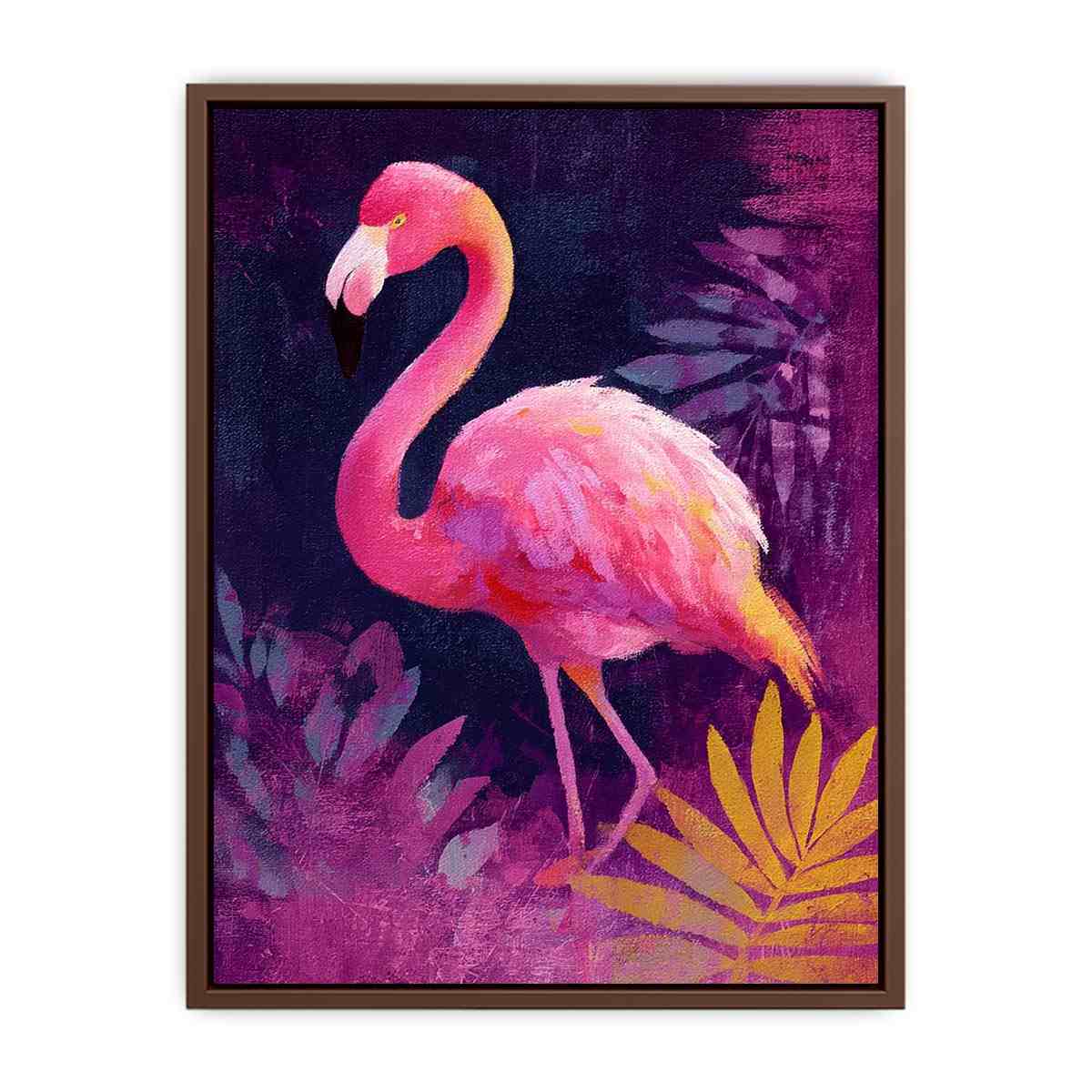 Pink flamingo artwork with tropical botanical style for elegant bedroom or living room decor