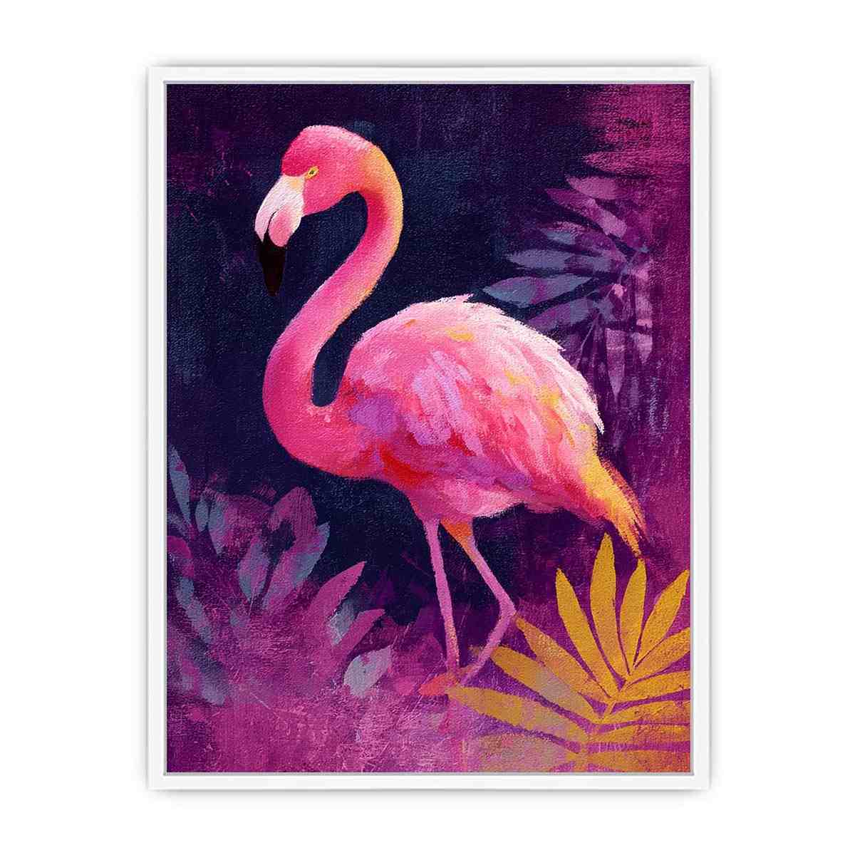 Pink flamingo artwork with tropical botanical style for elegant bedroom or living room decor