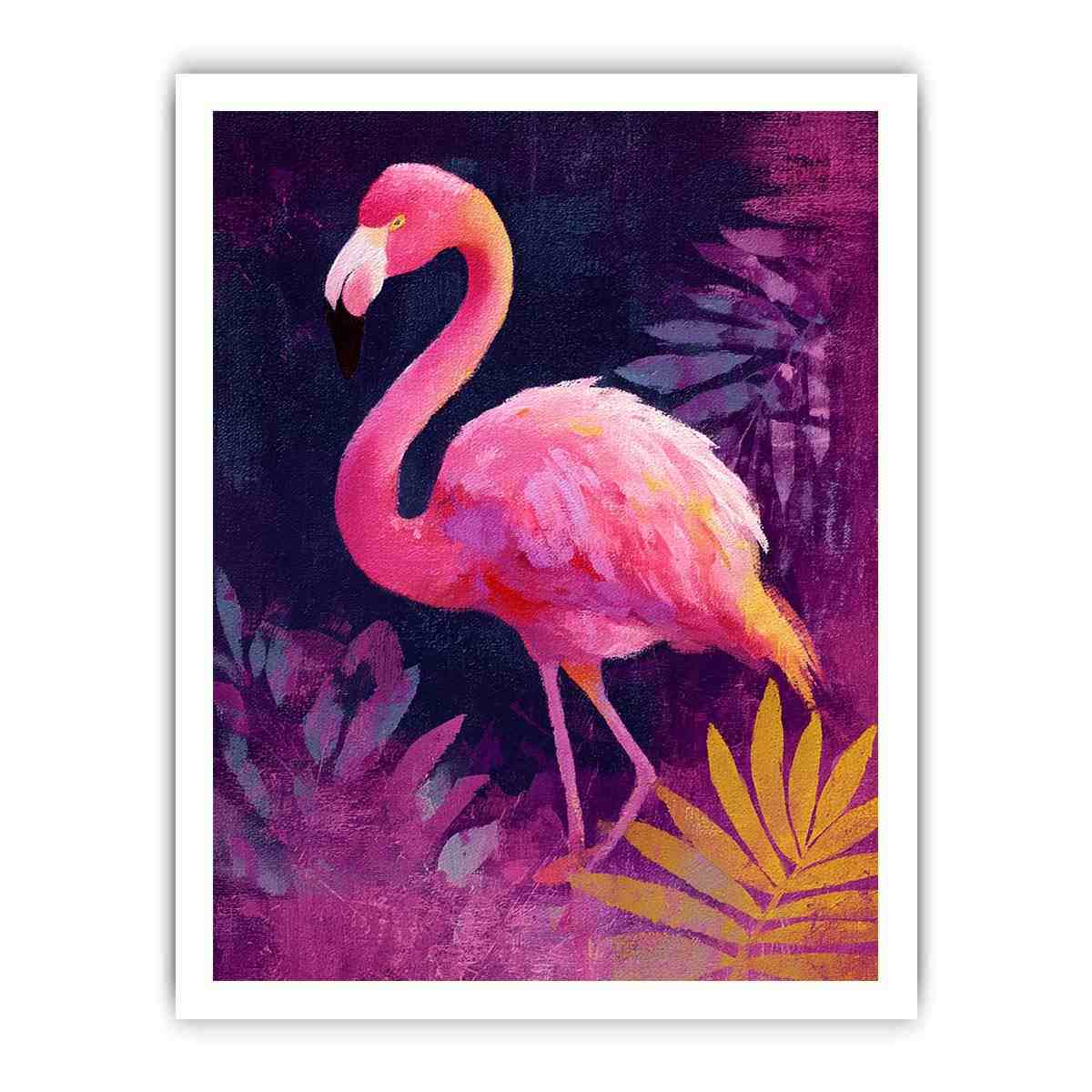 Pink flamingo artwork with tropical botanical style for elegant bedroom or living room decor