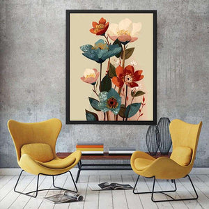 Modern floral botanical artwork with elegant blossoms for contemporary living room decor