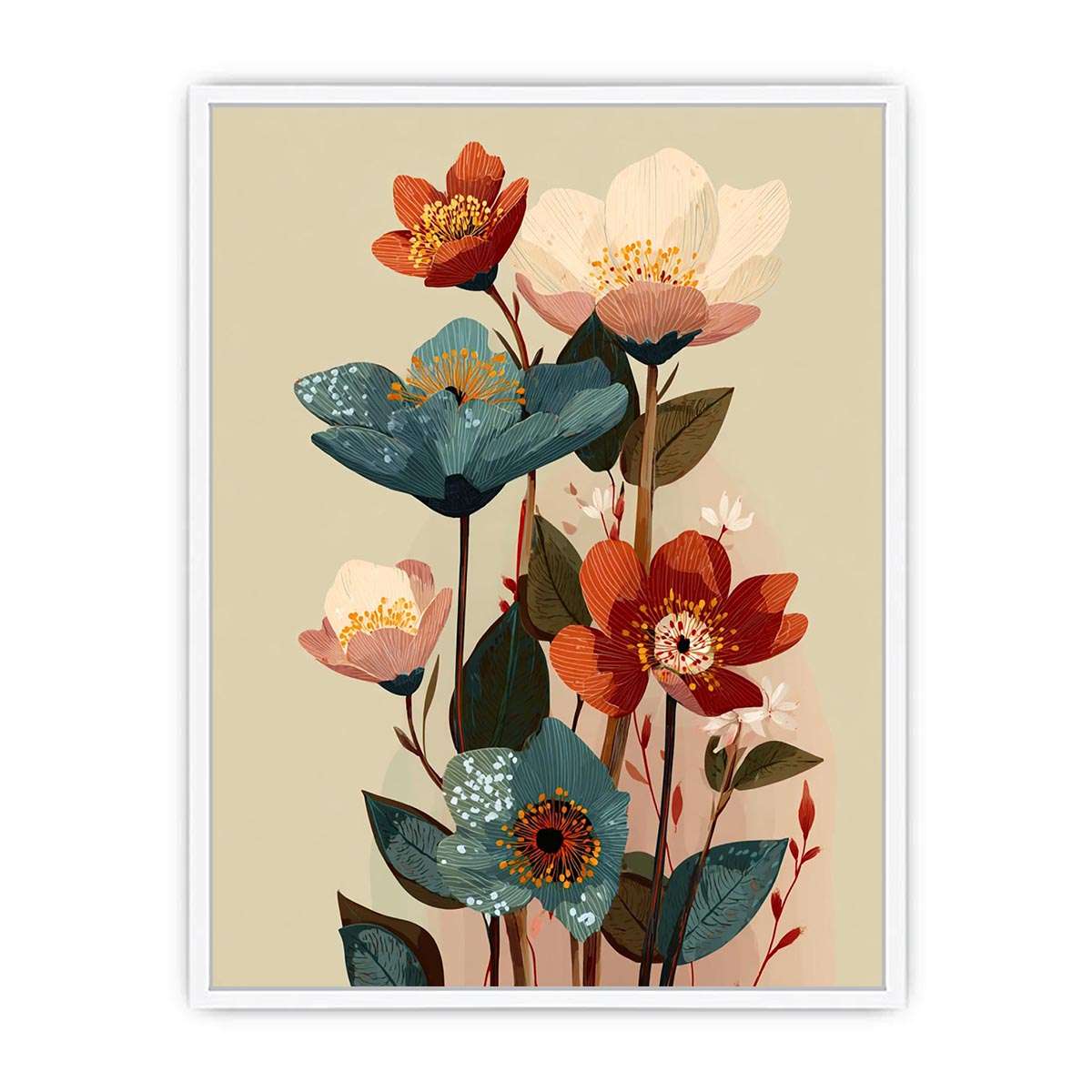 Modern floral botanical artwork with elegant blossoms for contemporary living room decor