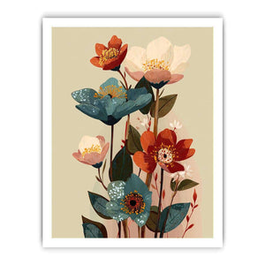 Modern floral botanical artwork with elegant blossoms for contemporary living room decor