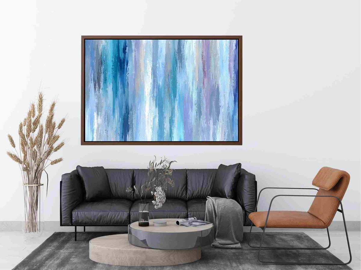 Blue abstract textured artwork for modern living room and office wall decor