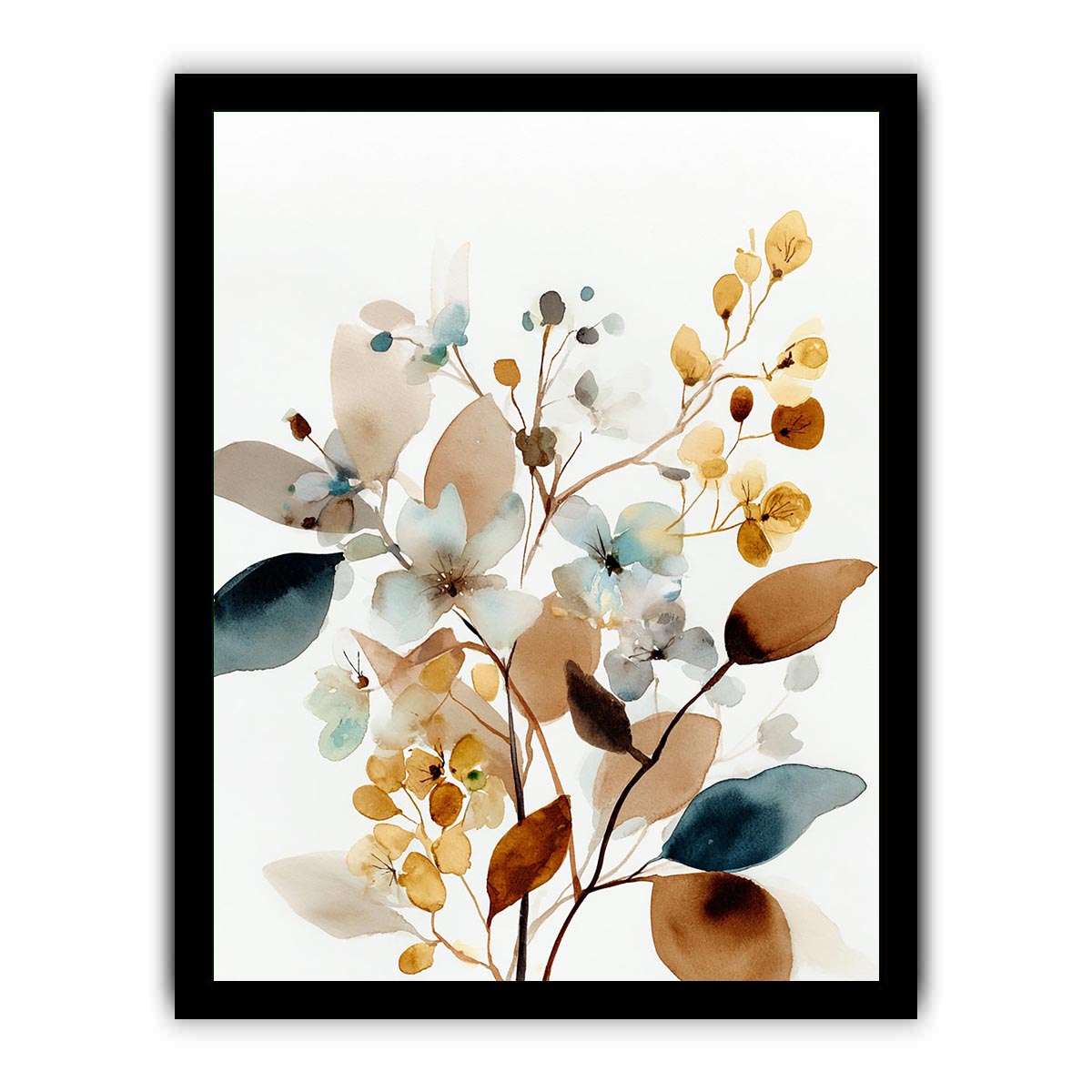 Neutral watercolor floral botanical canvas art for modern living room decor