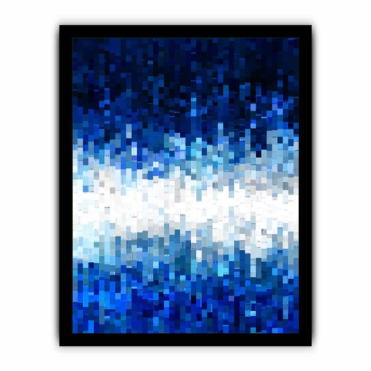 Blue pixel abstract canvas art for modern office and contemporary living room decor