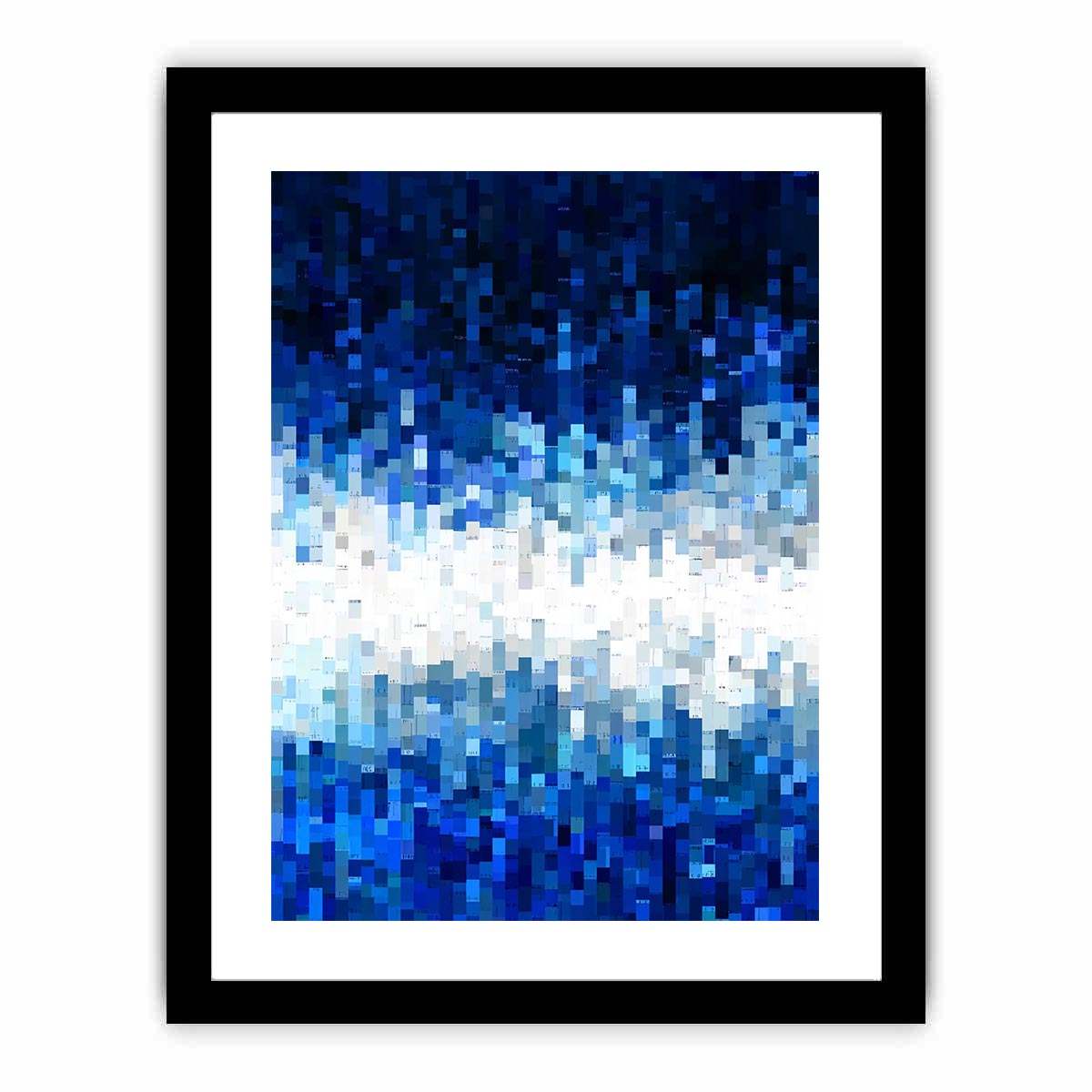 Blue pixel abstract canvas art for modern office and contemporary living room decor