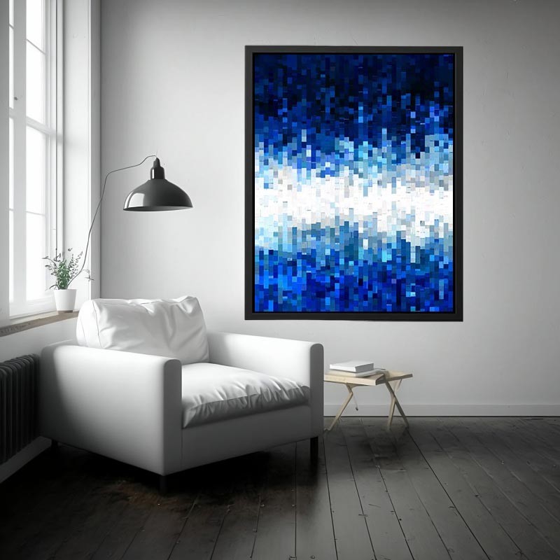 Blue pixel abstract canvas art for modern office and contemporary living room decor