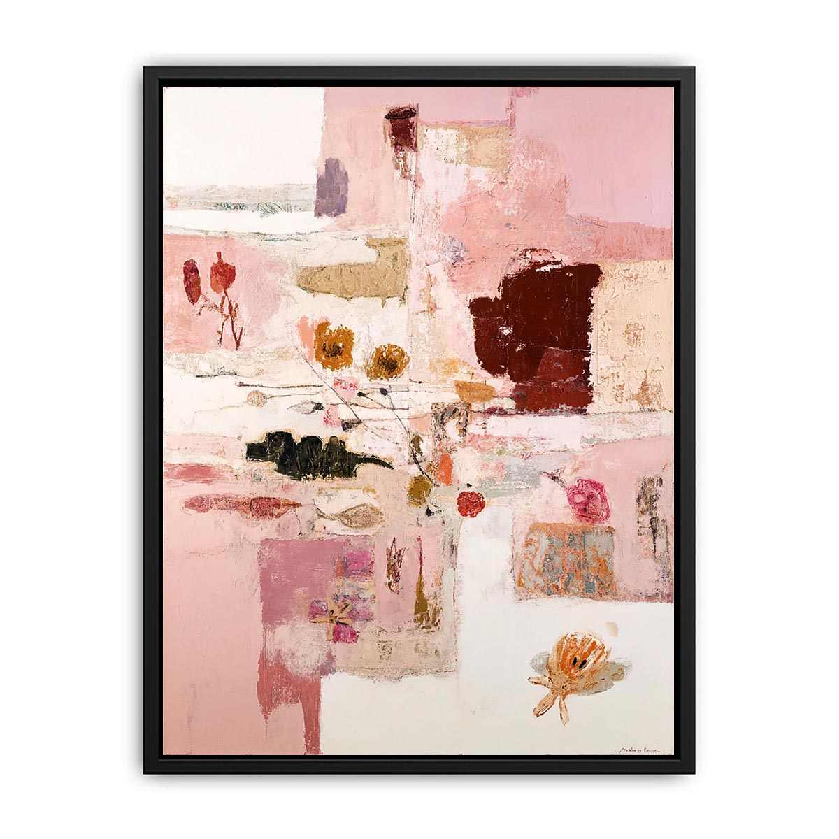 Soft pink abstract botanical canvas art for elegant bedroom decor