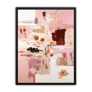 Soft pink abstract botanical canvas art for elegant bedroom decor