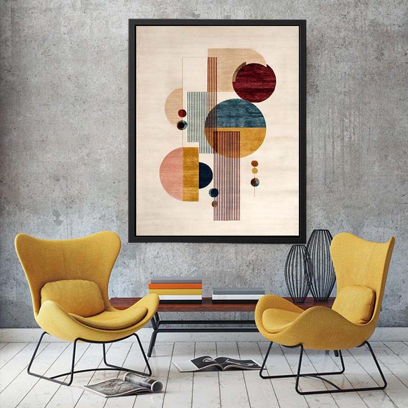 Modern geometric canvas art with circles and neutral tones for office decor