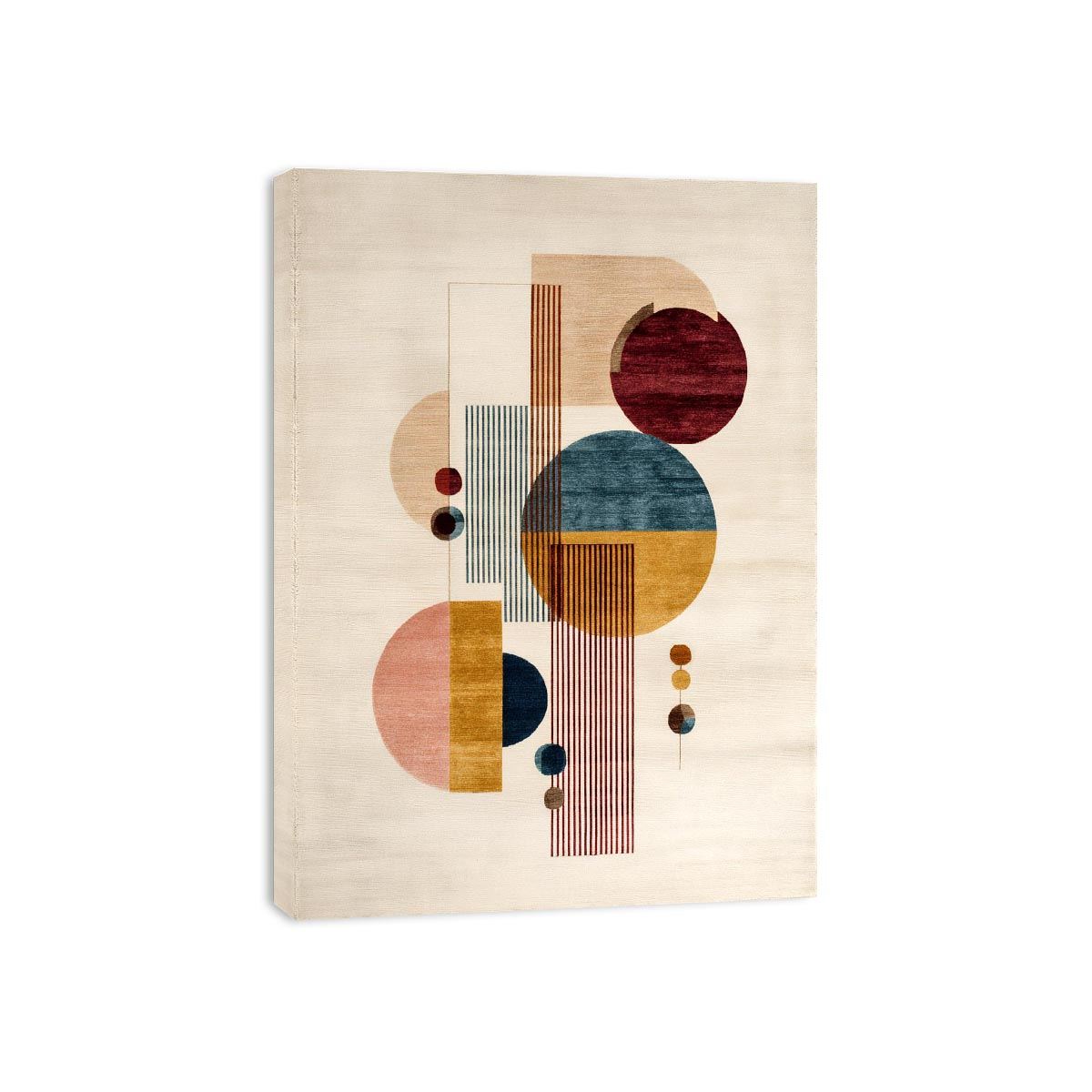 Modern geometric canvas art with circles and neutral tones for office decor