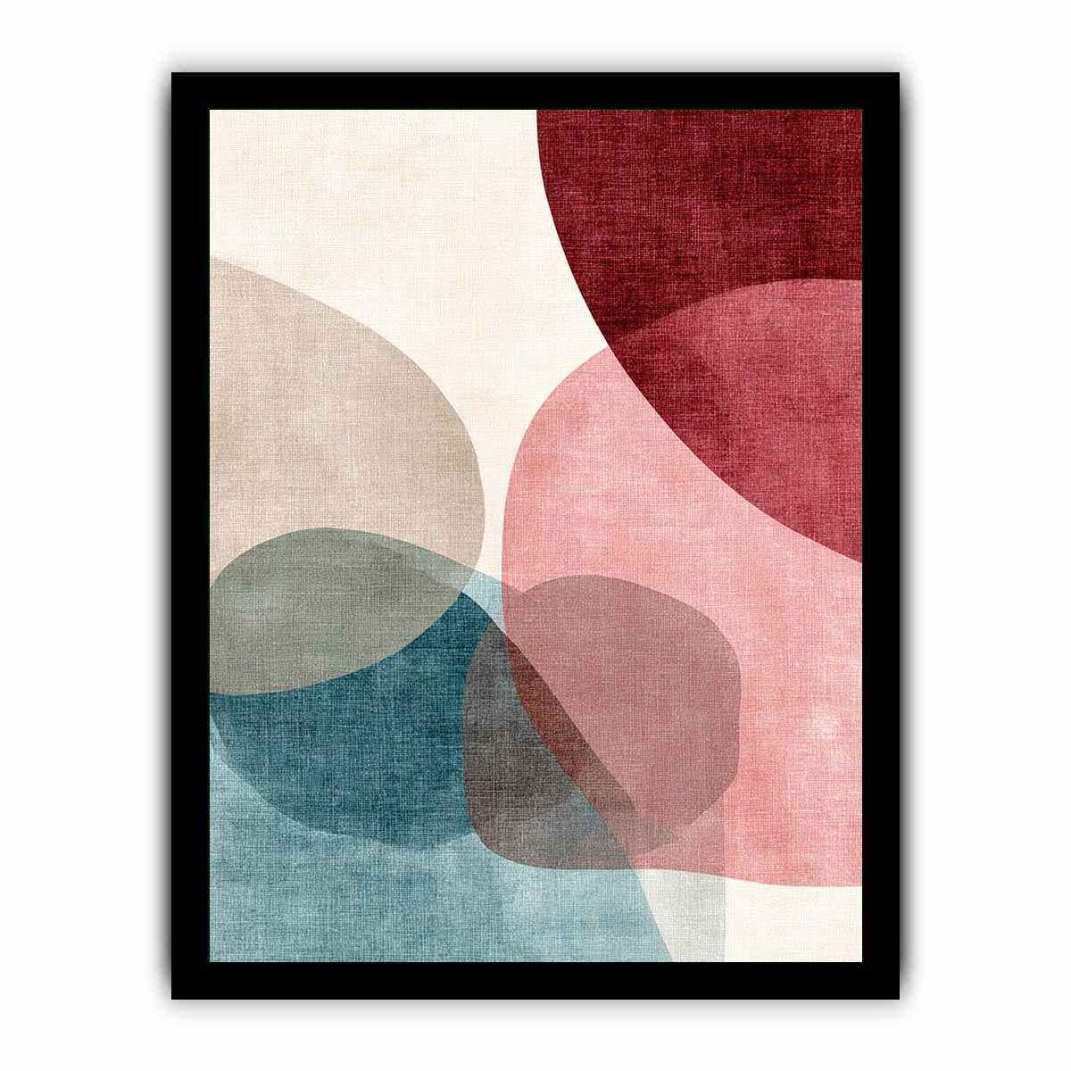 Abstract geometric circles artwork in blush and teal tones for modern living room decor