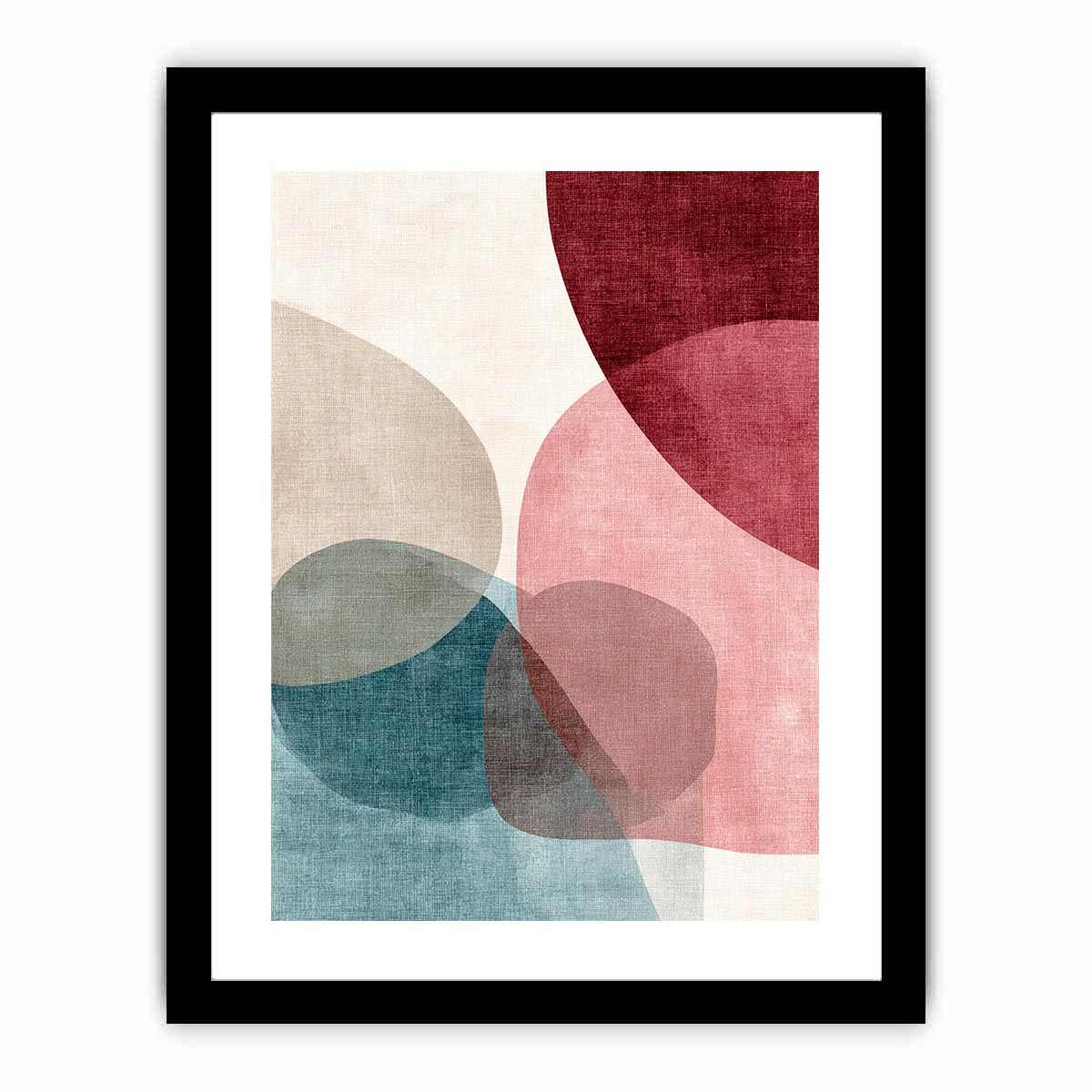 Abstract geometric circles artwork in blush and teal tones for modern living room decor