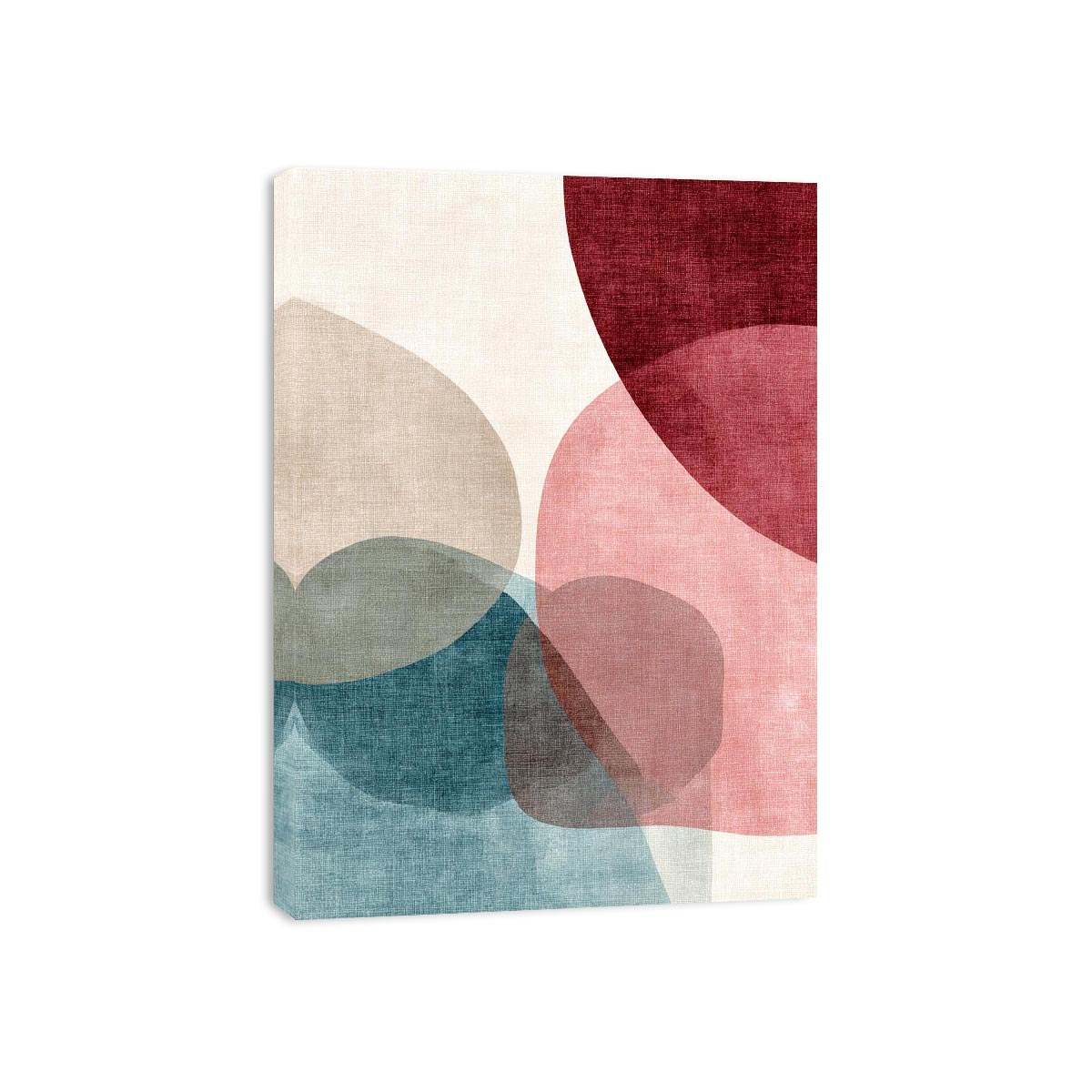 Abstract geometric circles artwork in blush and teal tones for modern living room decor