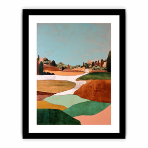 Countryside landscape artwork with winding path and earthy green tones for modern interiors