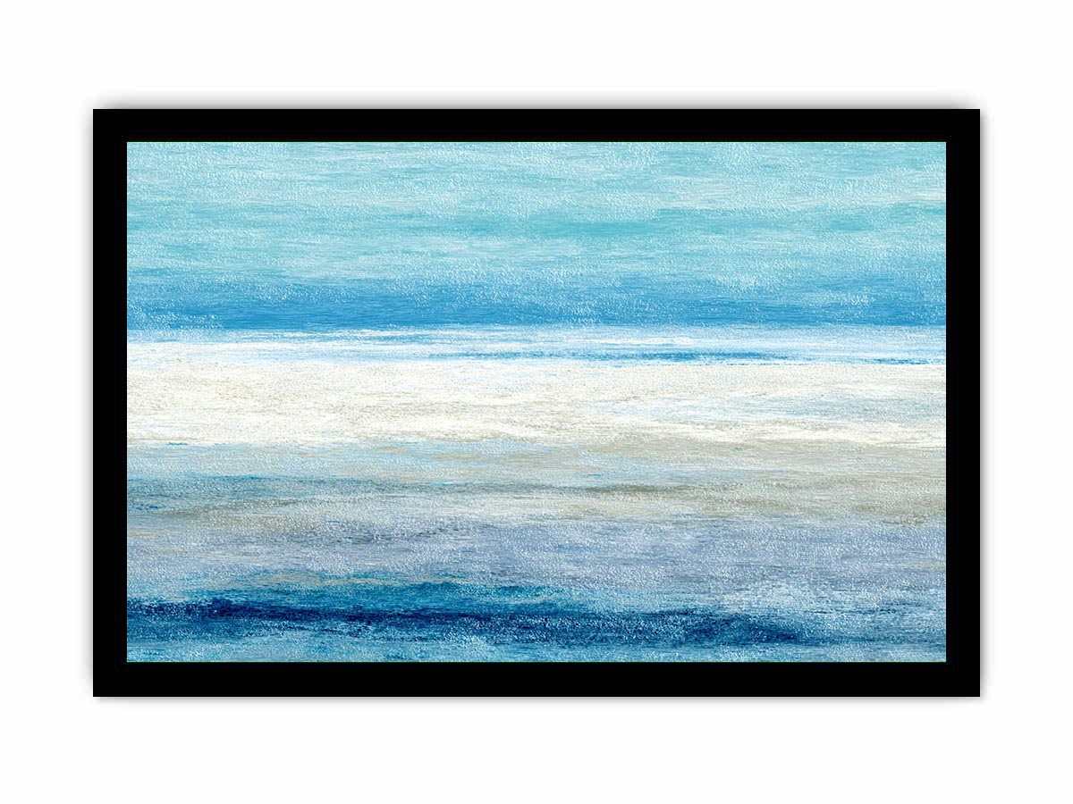 Abstract coastal horizon artwork in blue and white tones for modern living room decor