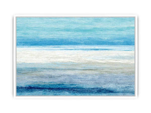 Abstract coastal horizon artwork in blue and white tones for modern living room decor
