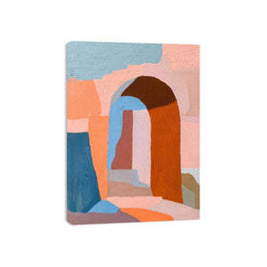 Abstract archway canvas art with terracotta and pastel tones for modern interiors