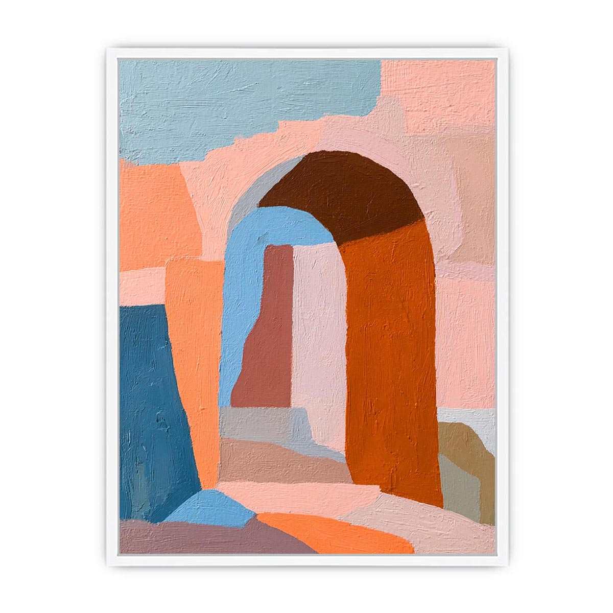 Abstract archway canvas art with terracotta and pastel tones for modern interiors