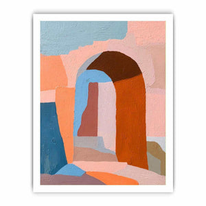 Abstract archway canvas art with terracotta and pastel tones for modern interiors