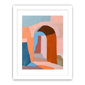 Abstract archway canvas art with terracotta and pastel tones for modern interiors