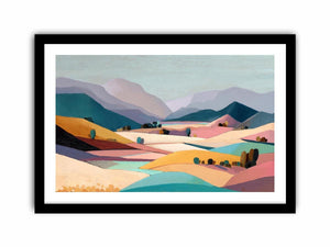 Pastel mountain valley landscape canvas art for serene bedroom and living room decor