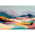 Pastel mountain valley landscape canvas art for serene bedroom and living room decor