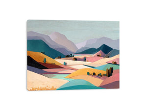 Pastel mountain valley landscape canvas art for serene bedroom and living room decor