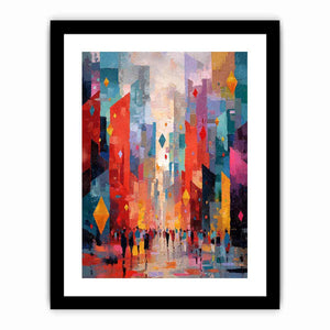 Colorful abstract cityscape canvas art for modern office and living room decor