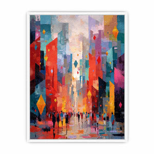 Colorful abstract cityscape canvas art for modern office and living room decor