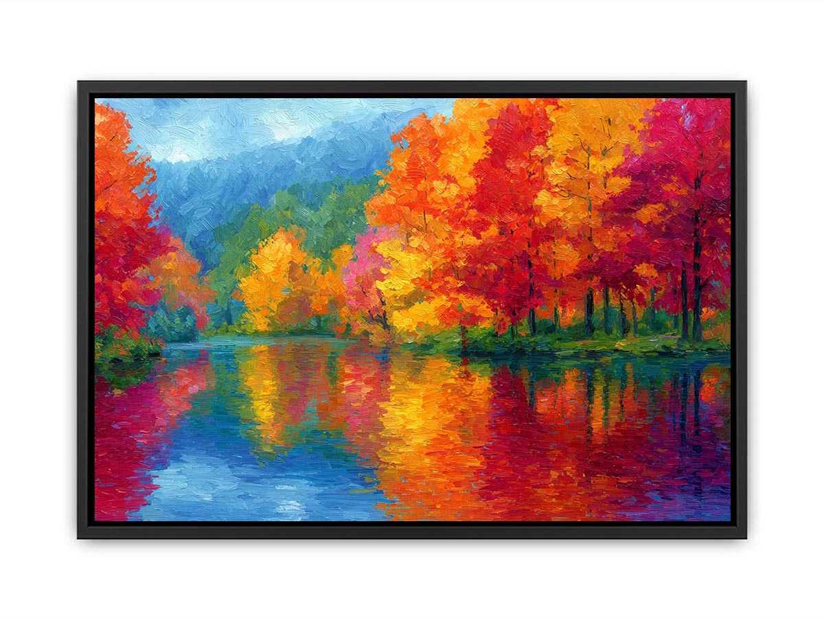 Colorful autumn river landscape canvas art for modern living room decor