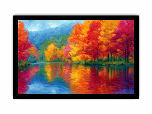 Colorful autumn river landscape canvas art for modern living room decor