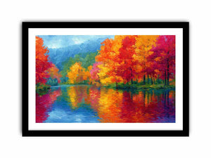 Colorful autumn river landscape canvas art for modern living room decor