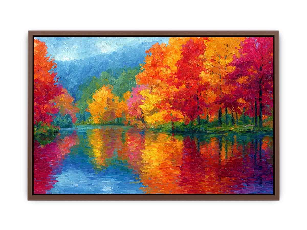 Colorful autumn river landscape canvas art for modern living room decor