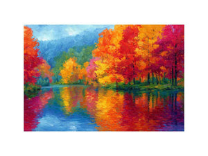 Colorful autumn river landscape canvas art for modern living room decor