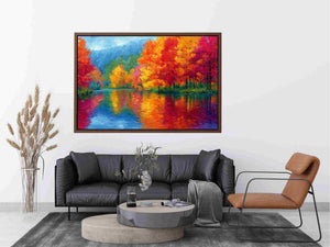 Colorful autumn river landscape canvas art for modern living room decor