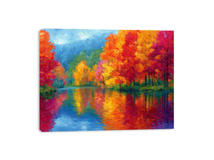 Colorful autumn river landscape canvas art for modern living room decor