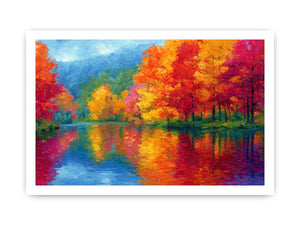 Colorful autumn river landscape canvas art for modern living room decor