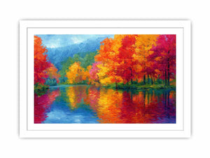 Colorful autumn river landscape canvas art for modern living room decor