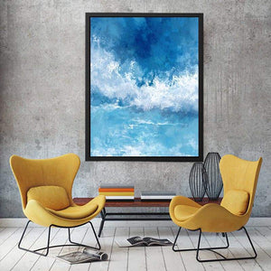 Blue ocean wave canvas art for coastal bedroom and living room decor