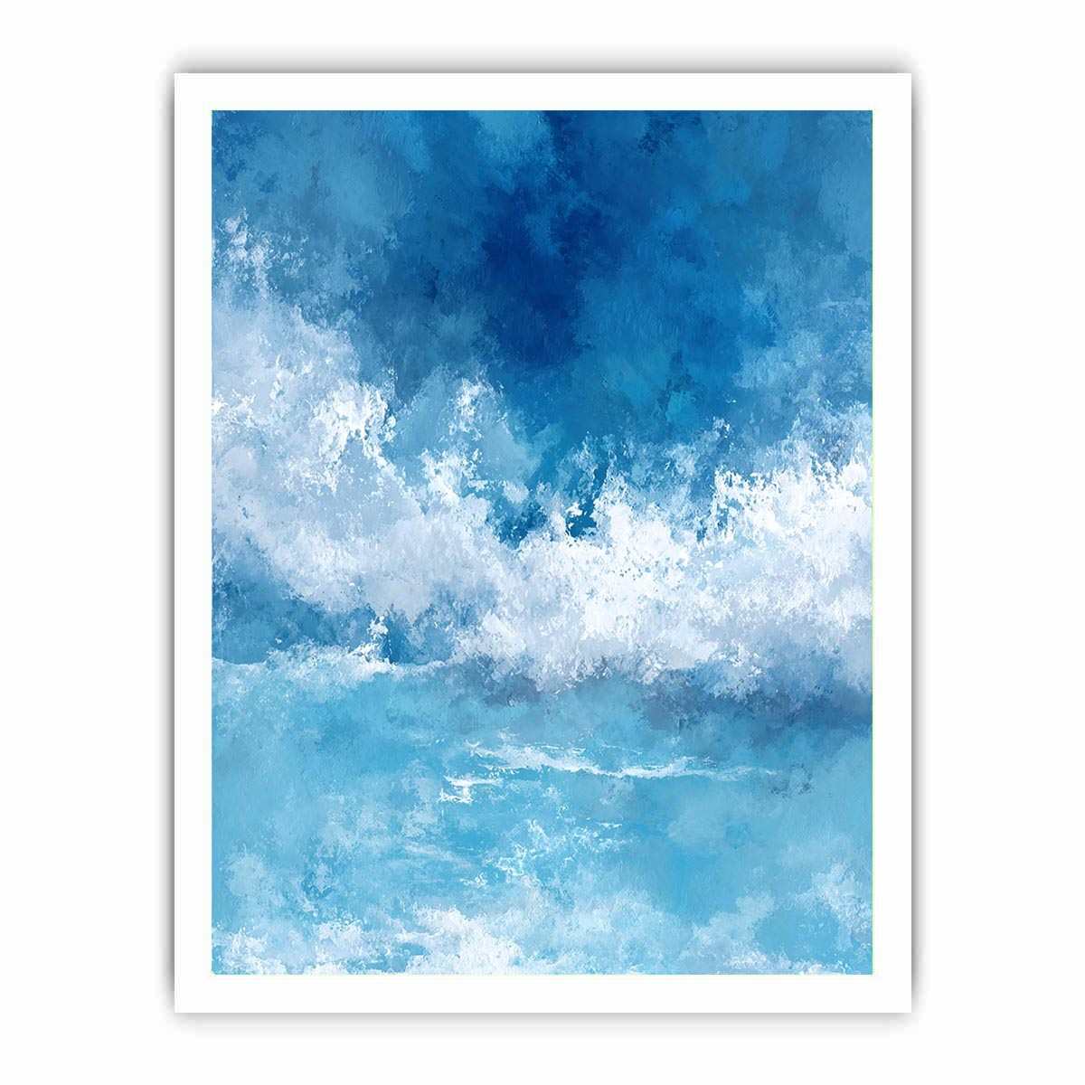 Blue ocean wave canvas art for coastal bedroom and living room decor