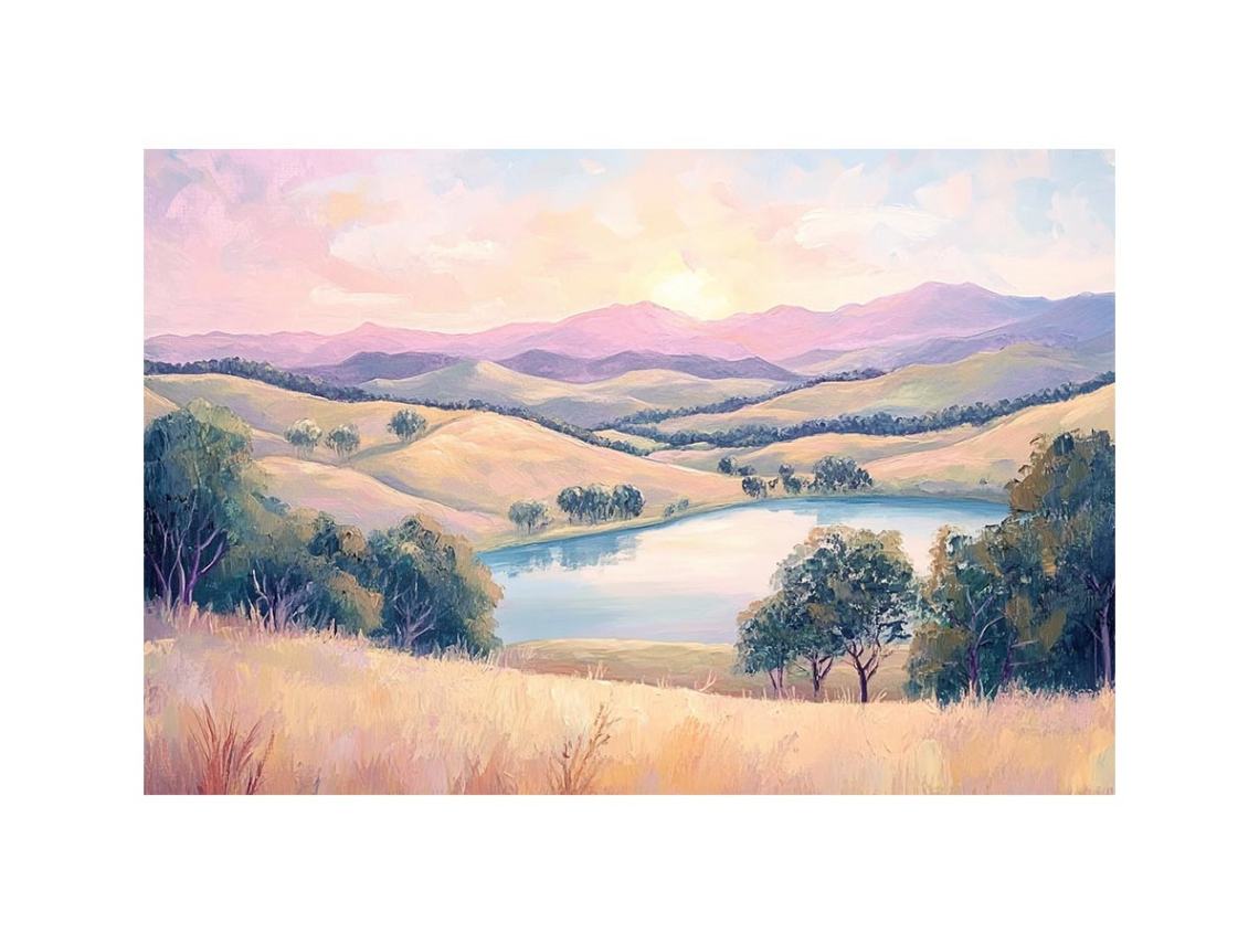 Pastel Lake Dawn artwork for modern living room decor