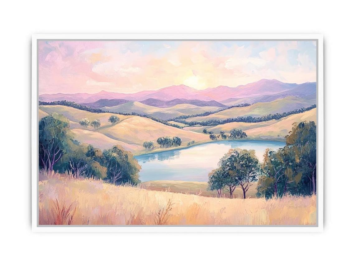 Pastel Lake Dawn artwork for modern living room decor